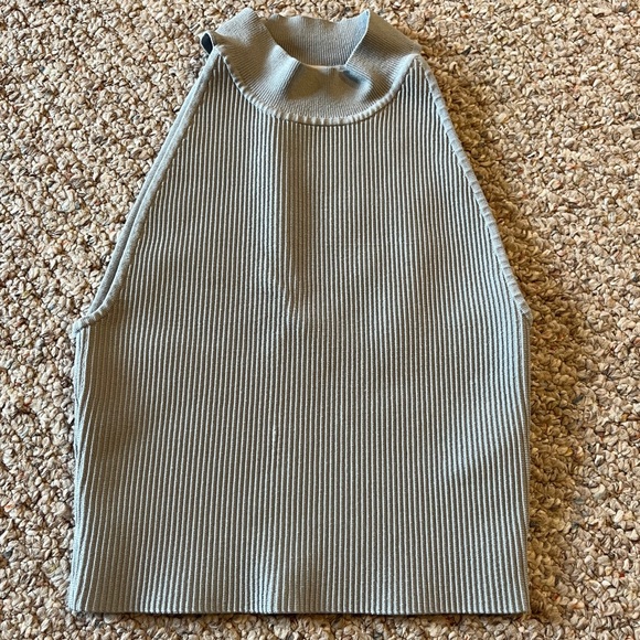 Babaton Tops - Aritzia Babaton Sculpt Knit Mock Neck Cropped Halter Top Cement Blue medium